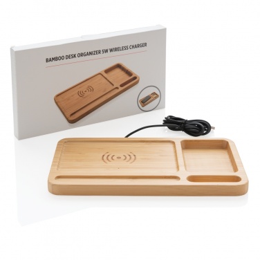 Logo trade promotional gift photo of: Bamboo desk organiser 5W wireless charger