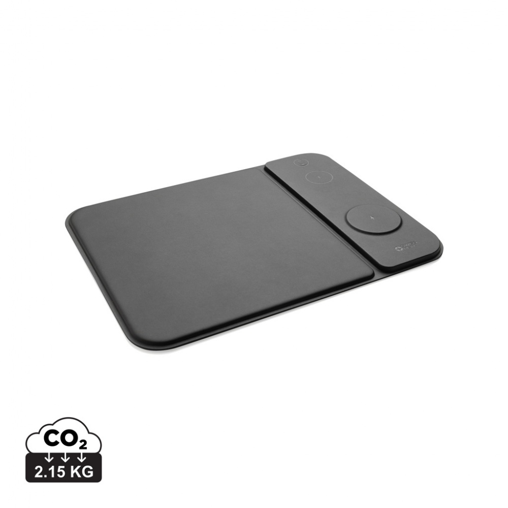 Logo trade promotional gifts picture of: Swiss peak RCS recycled PU 15W 3 in 1 charging mousepad