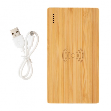 Logo trade promotional gift photo of: Bamboo 4.000 mAh wireless 5W Powerbank