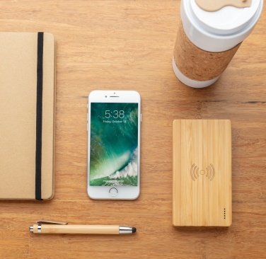 Logo trade business gifts image of: Bamboo 4.000 mAh wireless 5W Powerbank