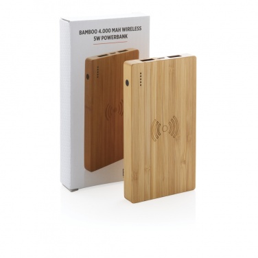 Logo trade promotional products picture of: Bamboo 4.000 mAh wireless 5W Powerbank