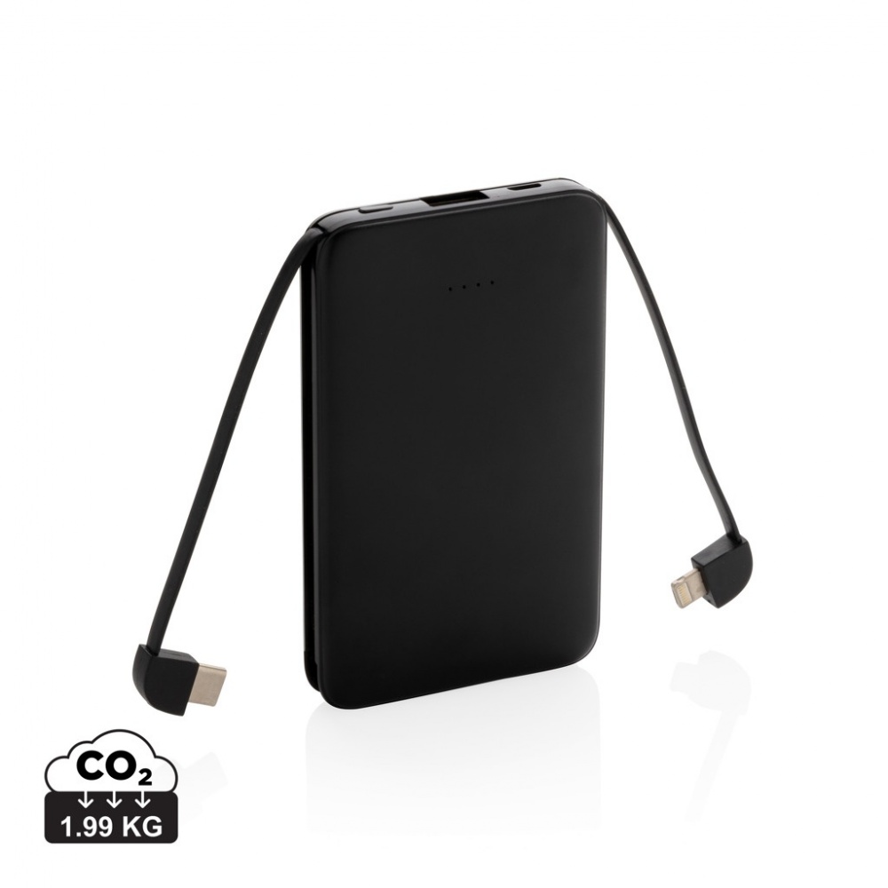 Logo trade promotional gifts image of: 5.000 mAh Pocket Powerbank with integrated cables