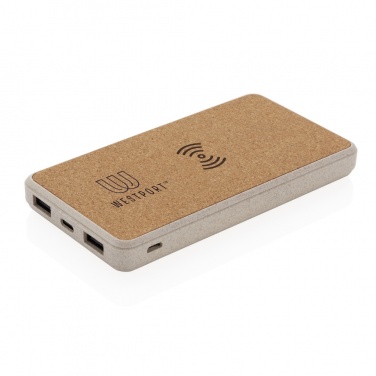 Logo trade corporate gifts picture of: Cork and Wheat Straw 8.000 mAh 5W wireless powerbank