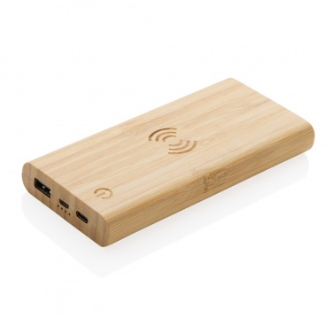 Logo trade business gifts image of: Bamboo 8.000 mAh 5W wireless powerbank