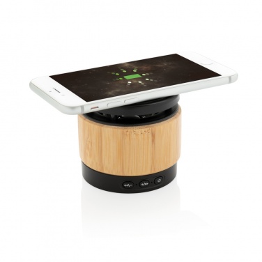 Logo trade corporate gifts picture of: Bamboo wireless charger speaker