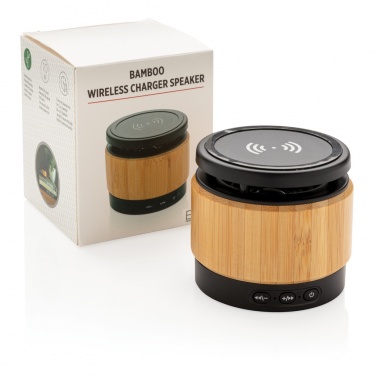 Logotrade promotional merchandise image of: Bamboo wireless charger speaker