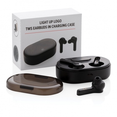Logotrade promotional item image of: Light up logo TWS earbuds in charging case