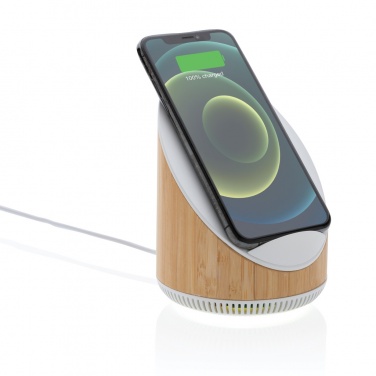 Logo trade promotional products picture of: Ovate bamboo 5W speaker with 15W wireless charger