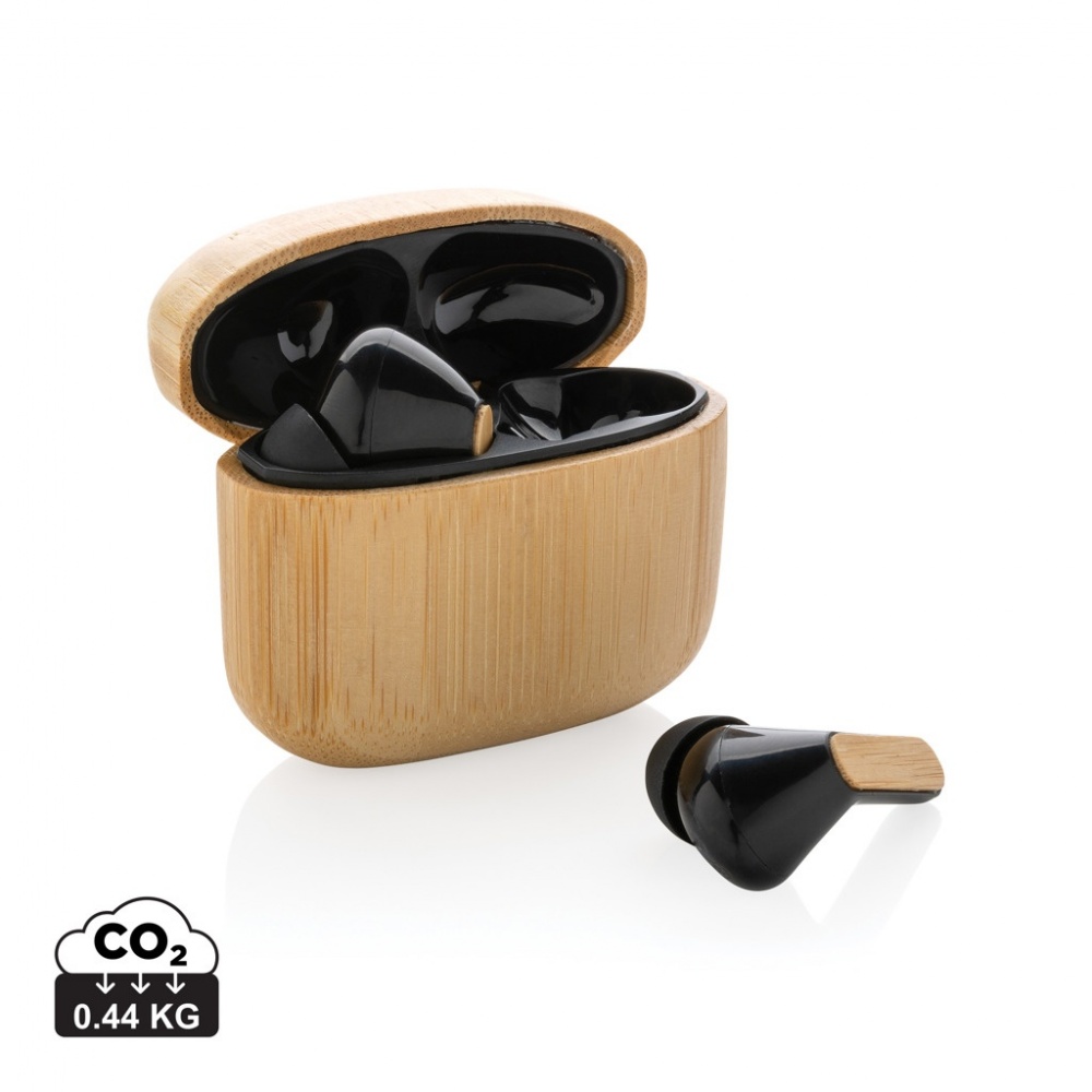 Logotrade corporate gift picture of: Bamboo TWS earbuds with RCS recycled plastic