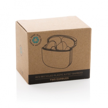 Logo trade corporate gifts image of: Bamboo TWS earbuds with RCS recycled plastic