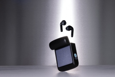 Logo trade promotional product photo of: Skywave RCS recycled plastic solar earbuds