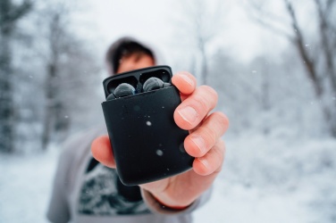 Logotrade advertising products photo of: Skywave RCS recycled plastic solar earbuds