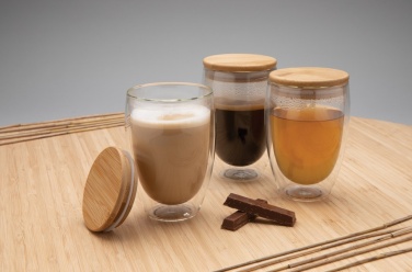 Logo trade corporate gift photo of: Double wall borosilicate glass with bamboo lid 350ml
