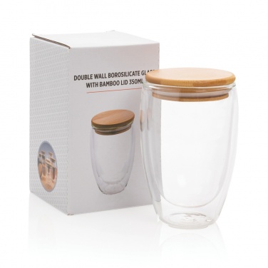 Logotrade advertising products photo of: Double wall borosilicate glass with bamboo lid 350ml