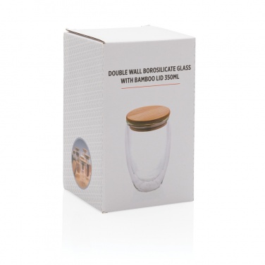 Logo trade promotional giveaway photo of: Double wall borosilicate glass with bamboo lid 350ml