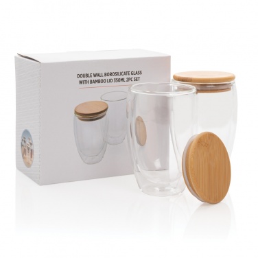 Logo trade promotional items image of: Double wall borosilicate glass with bamboo lid 350ml 2pc set
