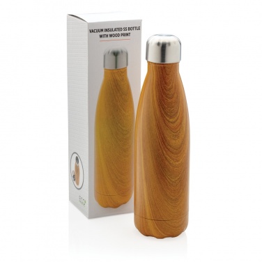 Logo trade promotional products image of: Vacuum insulated stainless steel bottle with wood print
