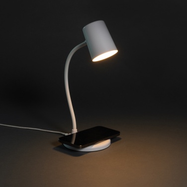 Logo trade advertising products image of: Zenara RCS recycled plastic and cork 15W wireless desk lamp