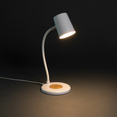 Logo trade promotional giveaways picture of: Zenara RCS recycled plastic and cork 15W wireless desk lamp