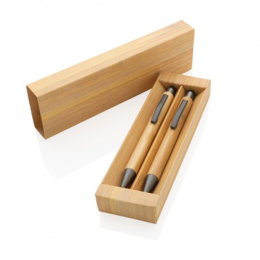Logo trade promotional giveaways picture of: Bamboo modern pen set in box