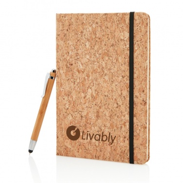 Logo trade corporate gift photo of: A5 notebook with bamboo pen including stylus