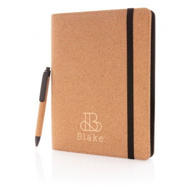 Logo trade business gifts image of: Deluxe cork portfolio A5 with pen