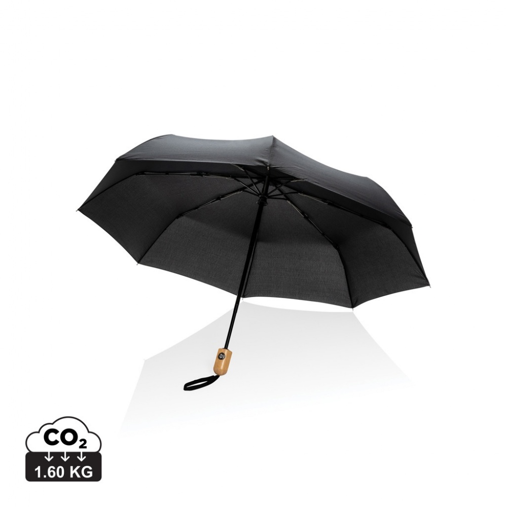 Logo trade business gift photo of: 21" Impact AWARE™ RPET 190T bamboo auto open/close umbrella