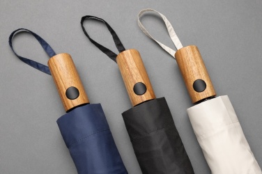 Logo trade corporate gifts picture of: Kaycey 21" AWARE™ RPET Acacia wood mini auto open umbrella