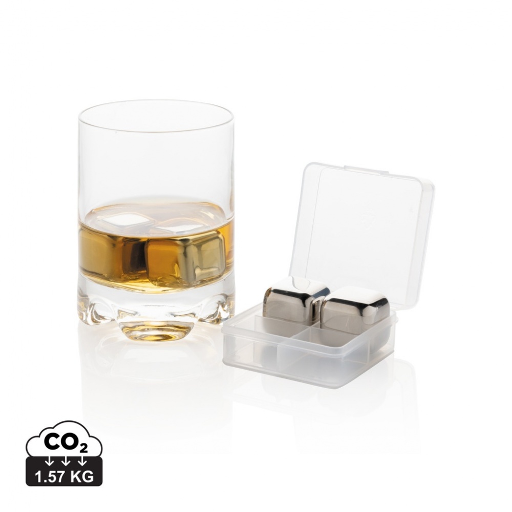Logo trade promotional merchandise image of: Re-usable stainless steel ice cubes 4pc
