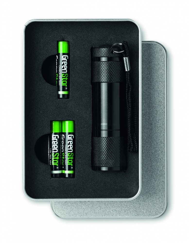 Logo trade promotional merchandise image of: LED torch in tin box