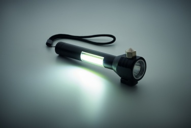 Logotrade advertising product image of: 3-in-1 aluminum flashlight with an emergency hammer and seatbelt cutter, customizable with printing