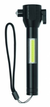 Logo trade promotional item photo of: 3-in-1 aluminum flashlight with an emergency hammer and seatbelt cutter, customizable with printing