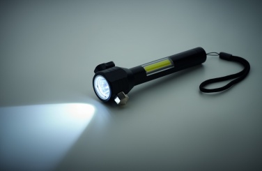 Logotrade promotional giveaway image of: 3-in-1 aluminum flashlight with an emergency hammer and seatbelt cutter, customizable with printing