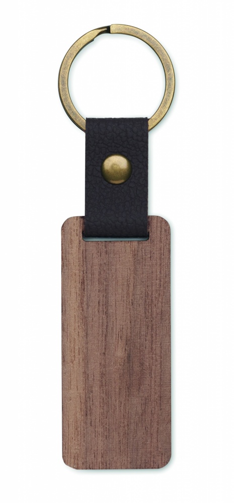 Logo trade promotional items picture of: Key ring in walnut and PU Kokkola
