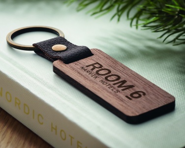 Logo trade corporate gifts picture of: Key ring in walnut and PU Kokkola