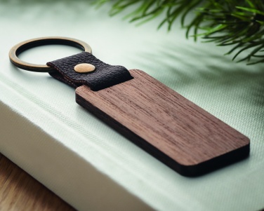 Logo trade promotional merchandise picture of: Key ring in walnut and PU Kokkola