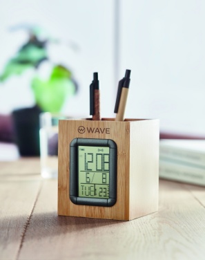Logotrade promotional gift picture of: Bamboo pen holder and LCD clock