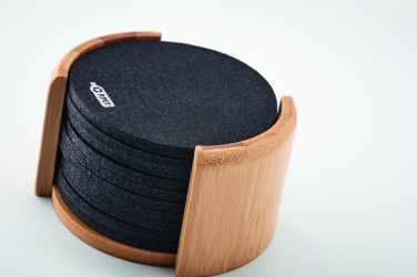 Logo trade advertising products image of: RPET coasters in bamboo holder
