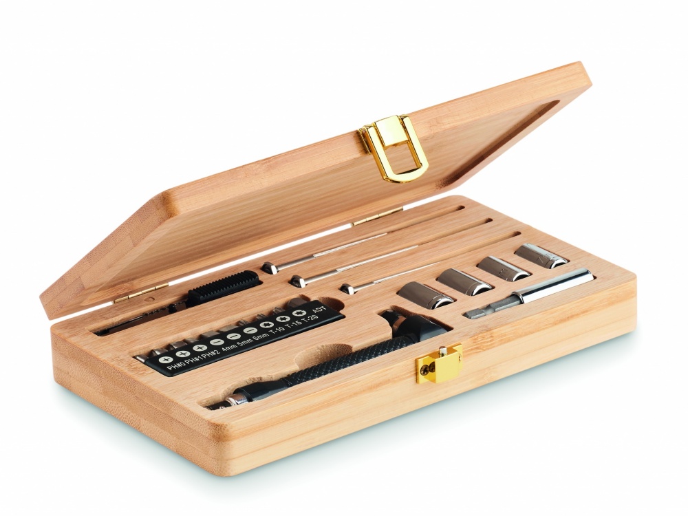 Logotrade promotional merchandise picture of: 21 pcs tool set in bamboo case