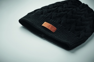 Logo trade business gifts image of: Cable knit beanie in RPET