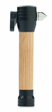 Logotrade promotional gift picture of: 3-in-1 bamboo flashlight with an emergency hammer and seatbelt cutter