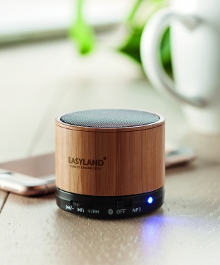 Logo trade promotional merchandise image of: Round Bamboo wireless speaker