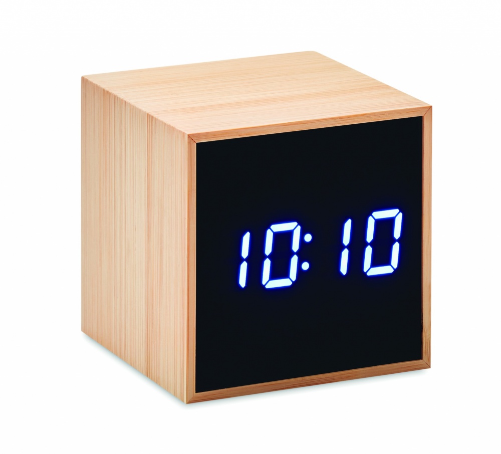 Logotrade advertising product picture of: LED alarm clock bamboo casing Dortmund