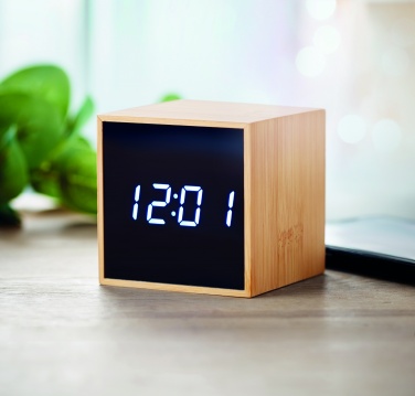 Logotrade advertising product picture of: LED alarm clock bamboo casing Dortmund