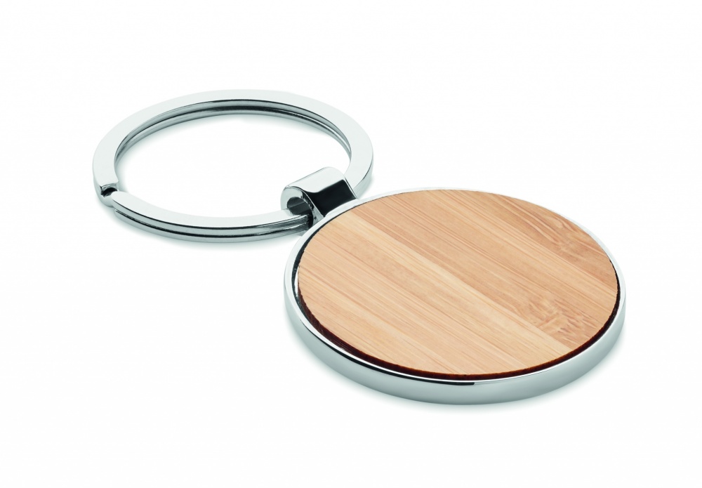 Logo trade business gifts image of: Round key ring metal bamboo Dobele