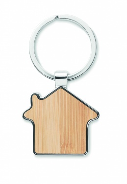 Logo trade promotional giveaway photo of: House key ring metal bamboo NORDIC