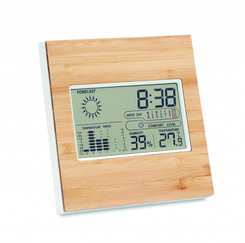 Logo trade promotional giveaway photo of: Weather station bamboo front TURKU