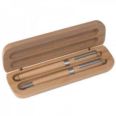 Logo trade promotional merchandise picture of: Wooden writing set ballpen and roller INDIANAPOLIS