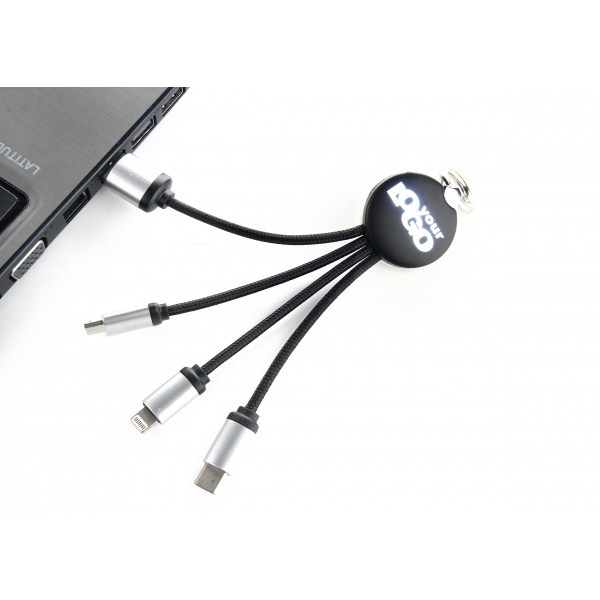 Logo trade promotional merchandise photo of: 3in1 cable with enlighted logo for engraving, RXD-368