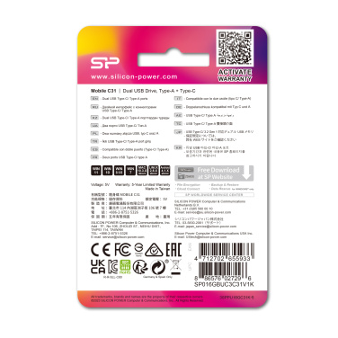 Logo trade corporate gifts image of: Pendrive USB/type - C Silicon Power Mobile C31 3.0 OTG